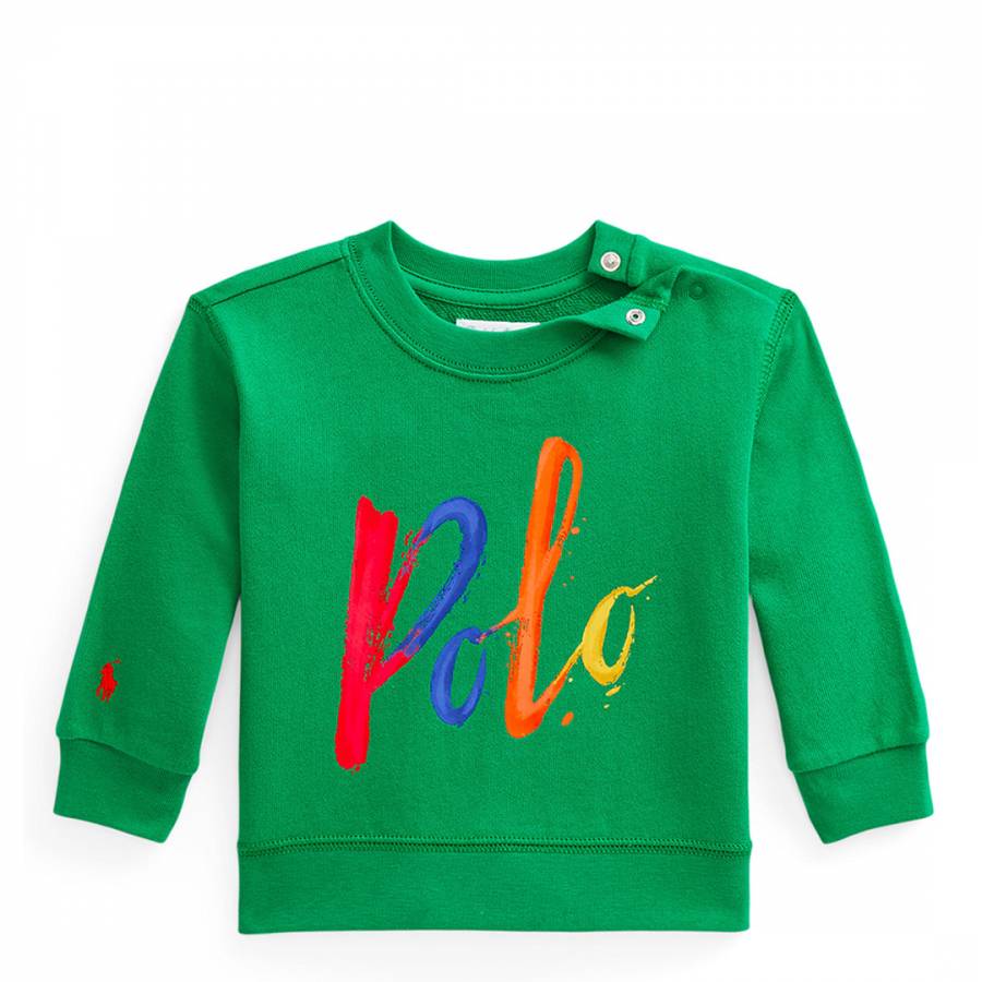 Baby Boy's Green Printed Logo Cotton Blend Sweatshirt