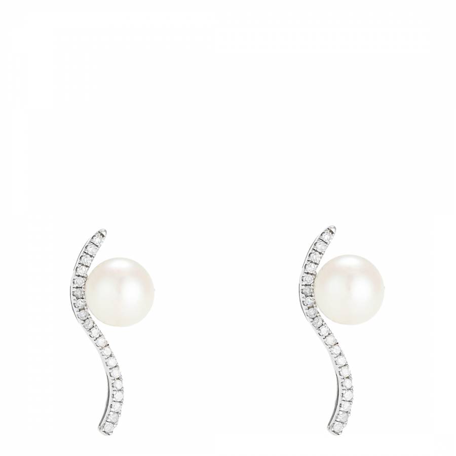 White Gold Sublime Wave Pearl Earrings