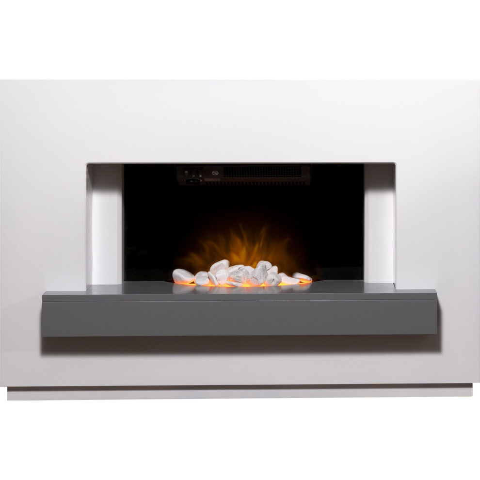 Adam Fires Sambro Fireplace Suite in Pure White with Grey Shelf, 46 Inch