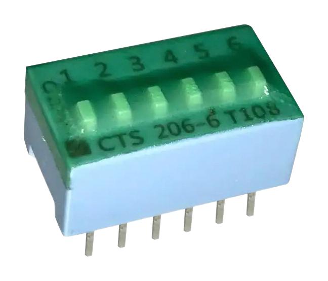 Cts 206-6St Dip Switch, 0.1A, 50Vdc, 6Pos, Tht