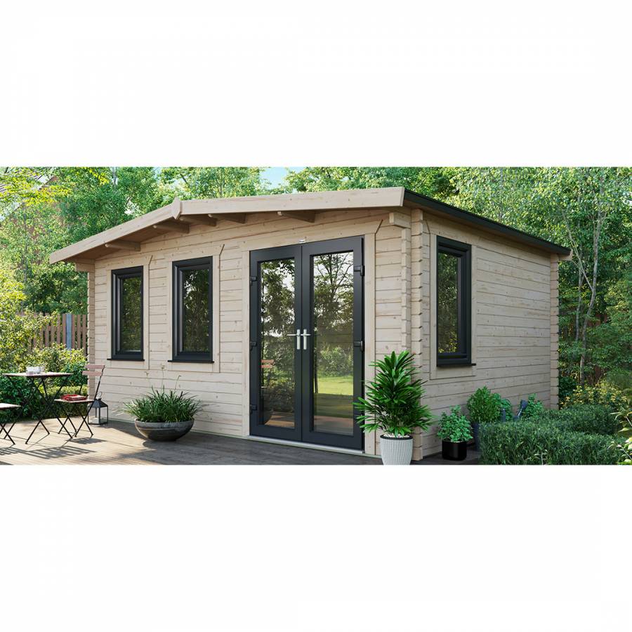SAVE £1370  12x16 Power Chalet Log Cabin Right Double Doors - 44mm