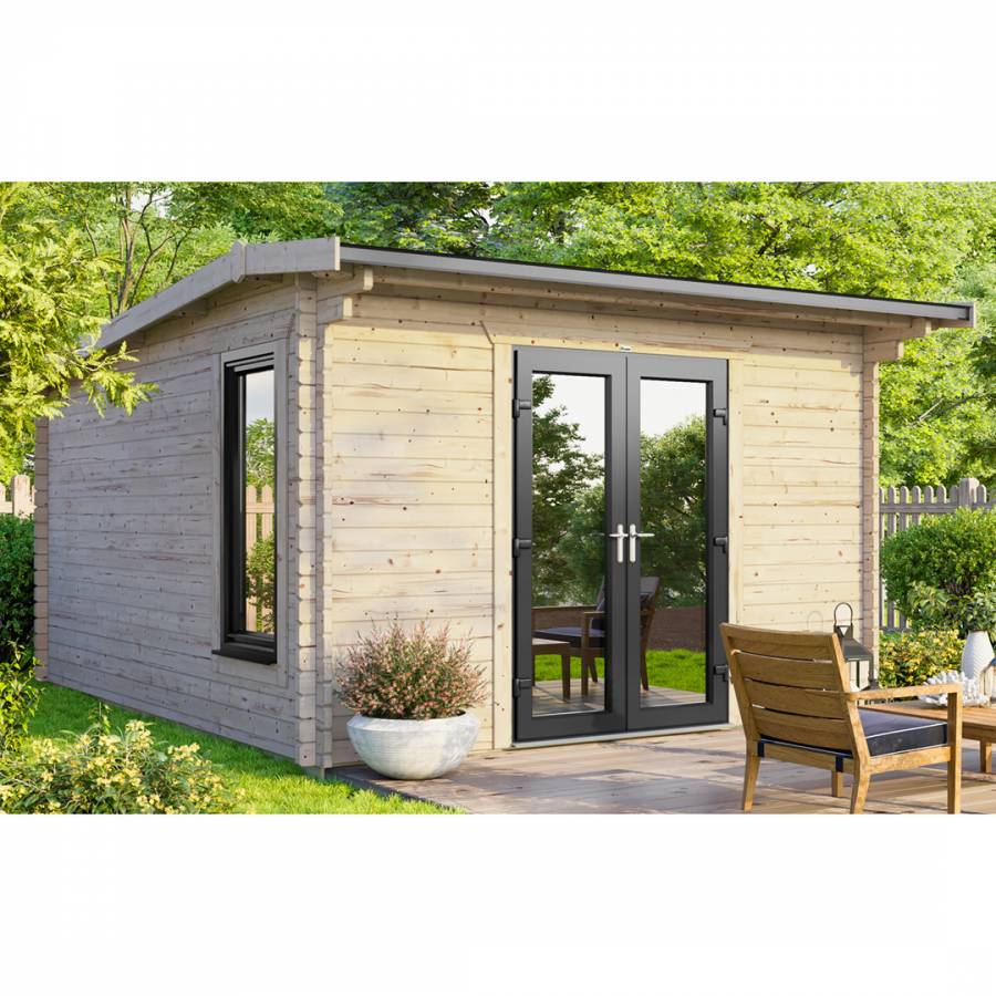 SAVE £1130  12x12 Power Apex Log Cabin Central Double Doors - 44mm