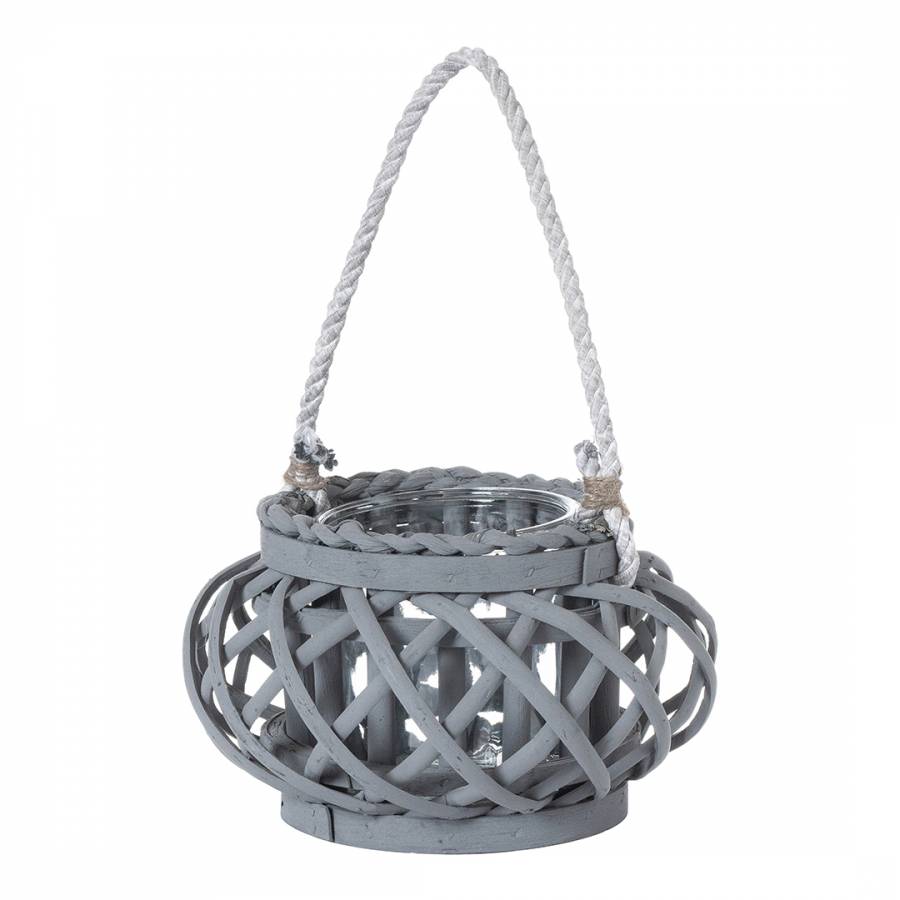 Large Grey Wicker Basket Lantern
