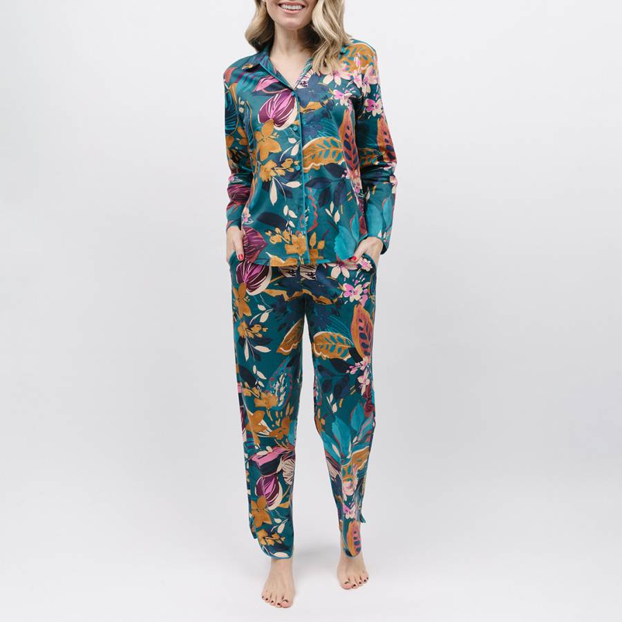 Blue Leaf Print Maple Top and Trouser Set