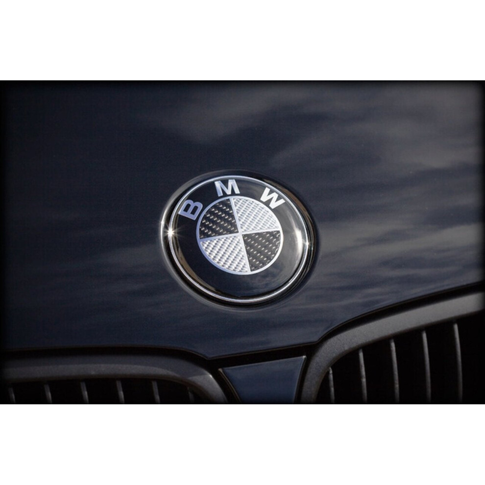 BMW Carbon Fibre Black/Silver Hood Bonnet Badge Emblem 82mm