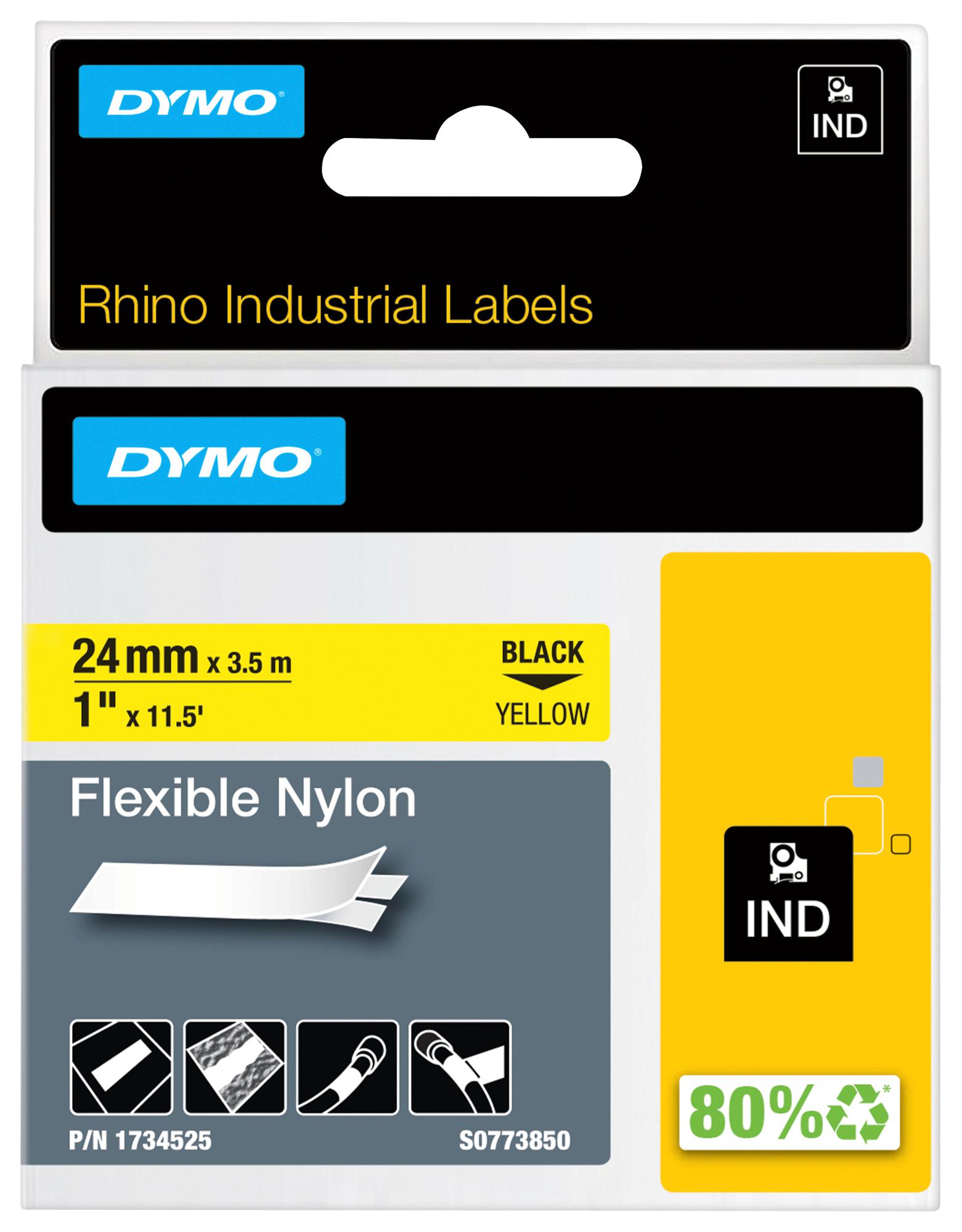Dymo 1734525 Label Tape, 3.5M X 24mm, Blk On Yel