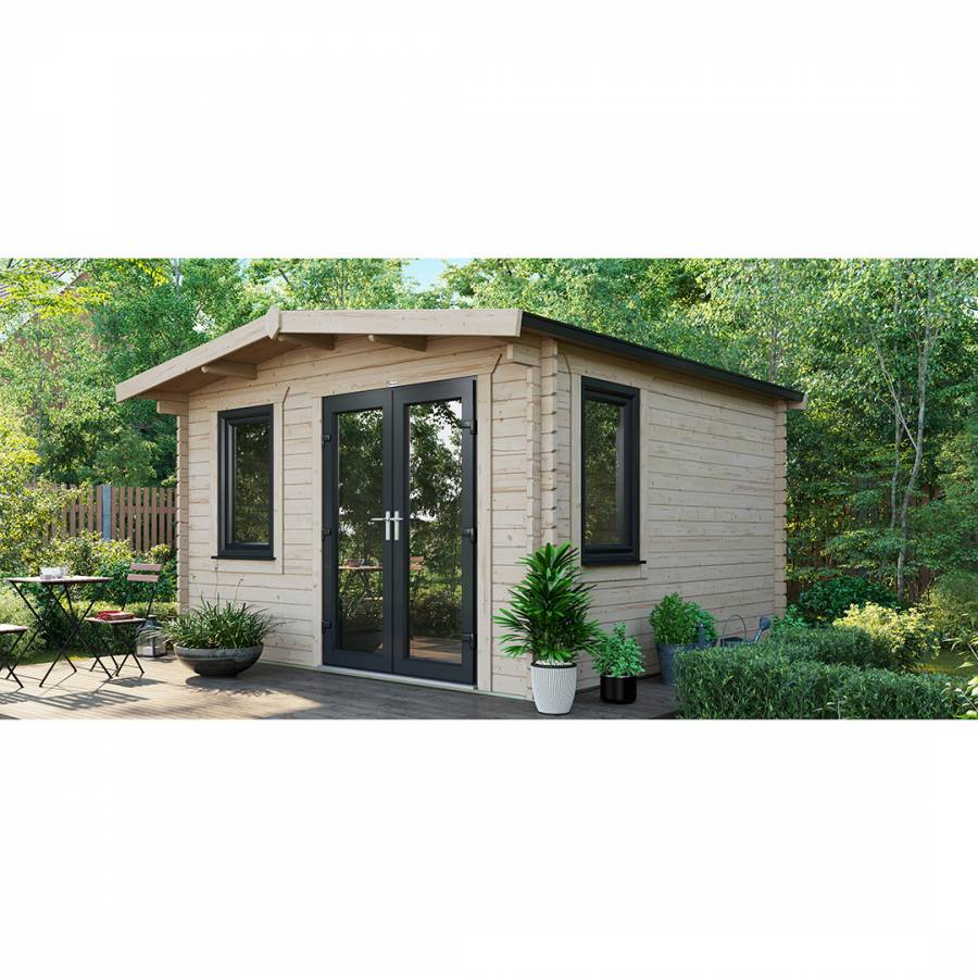 SAVE £1130  12x12 Power Chalet Log Cabin Right Double Doors - 44mm