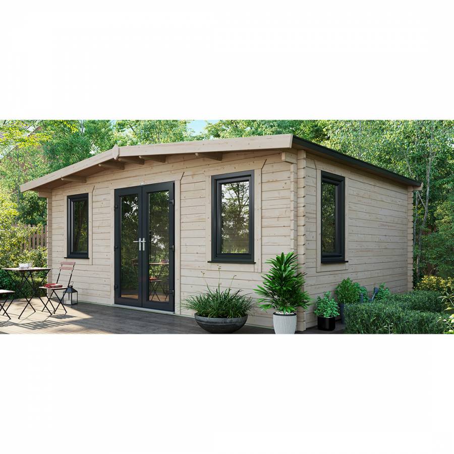 SAVE £1465  14x18 Power Chalet Log Cabin Doors Central - 44mm