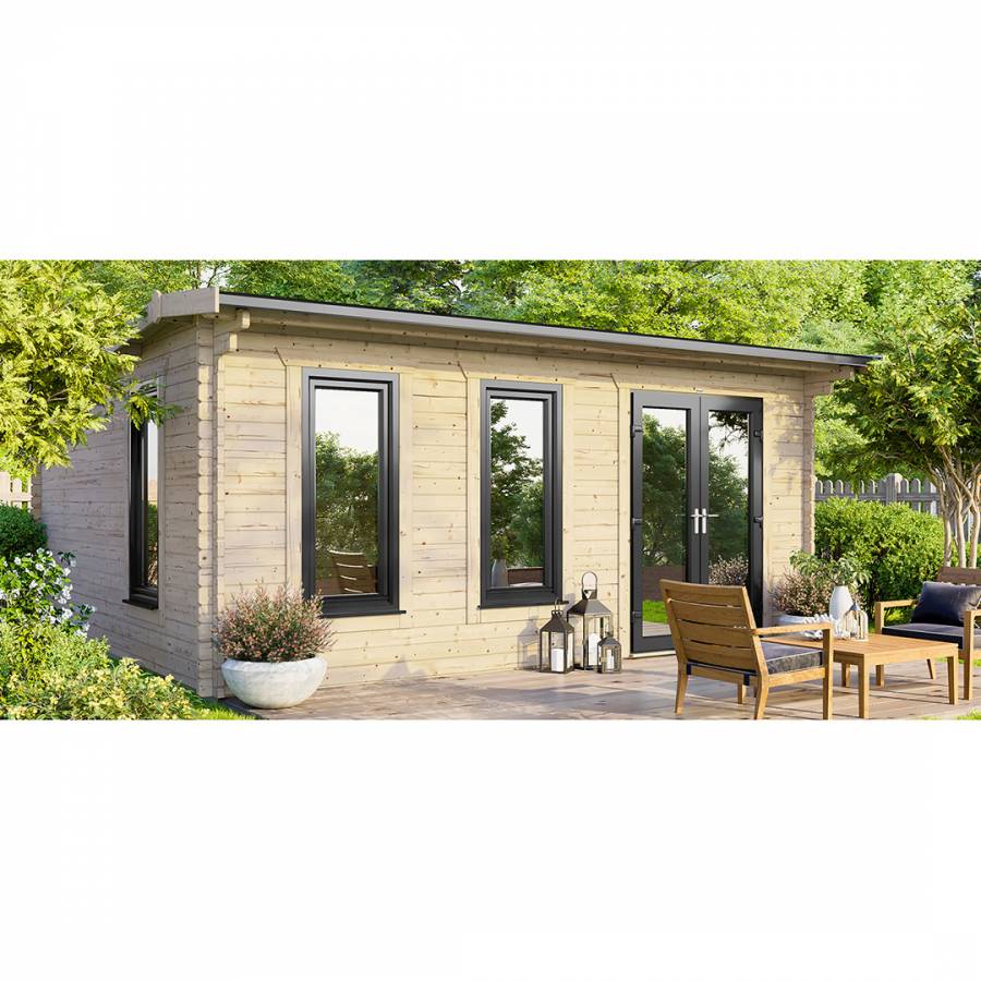 SAVE £1465 18x14 Power Apex Log Cabin Doors to the Right  -  44mm