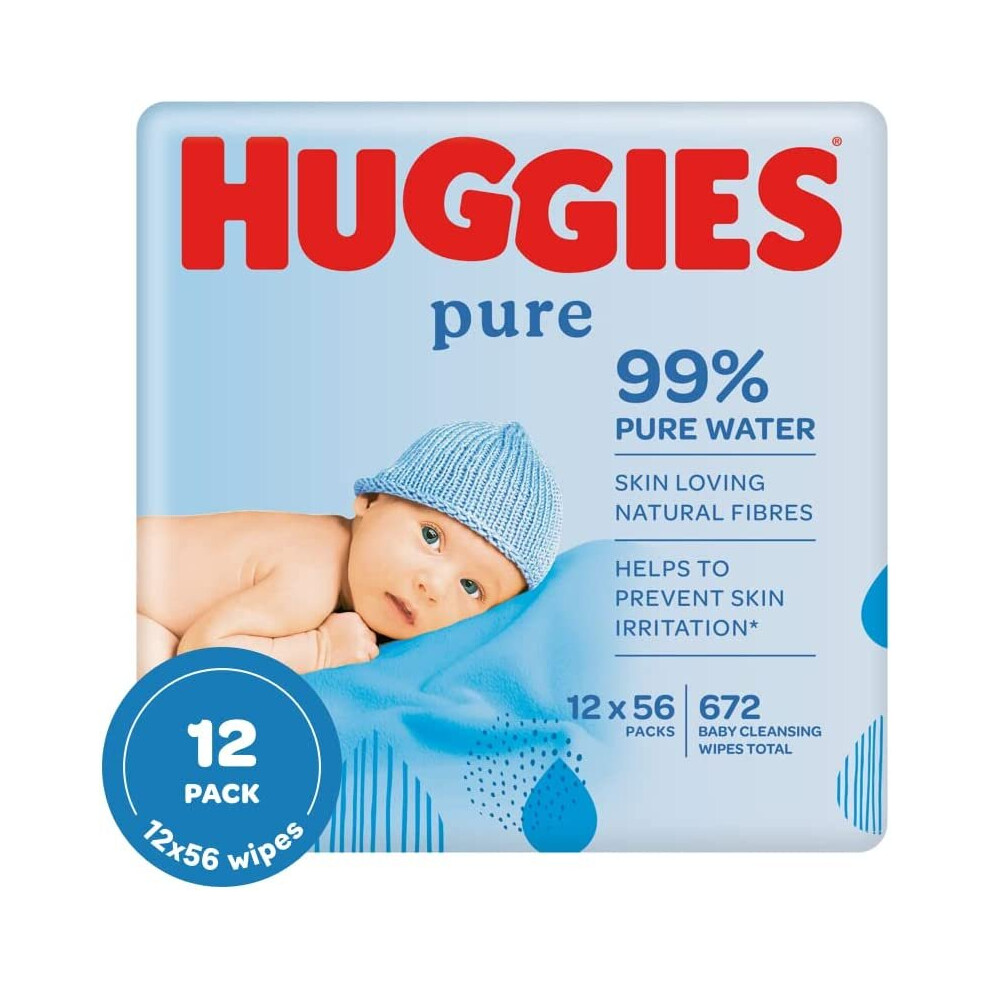 Huggies Pure Baby Wipes 12 Packs (672 Wipes Total) Natural Wet Wipes for Sensitive Skin 99 Percent Pure Water Fragrance Free to Clean and Protect