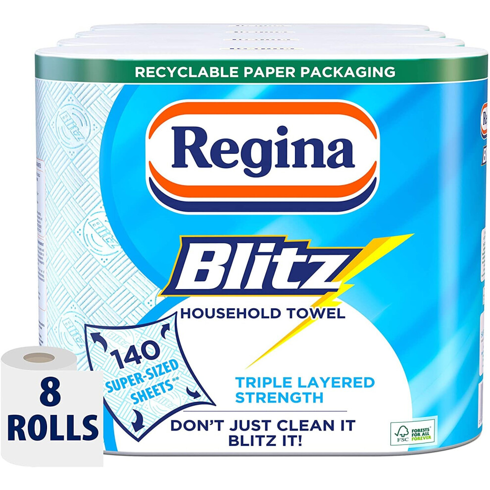 Regina Blitz Household Towel, 8 Rolls, 560 Super-Sized Sheets, Triple Layered Strength