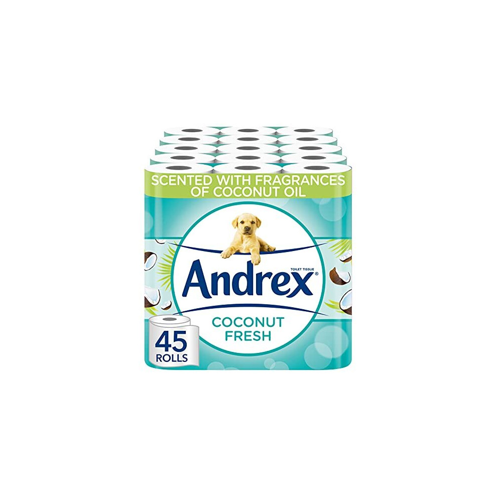 Andrex Coconut Fresh Fragrance Toilet Rolls - 45 Toilet Roll - Bulk Buy Toilet Rolls - Coconut Scented Toilet Rolls for a Fresh and Confiden