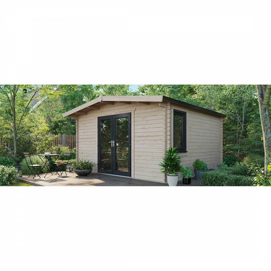 SAVE £1325 14x14 Power Chalet Log Cabin Central Double Doors - 44mm