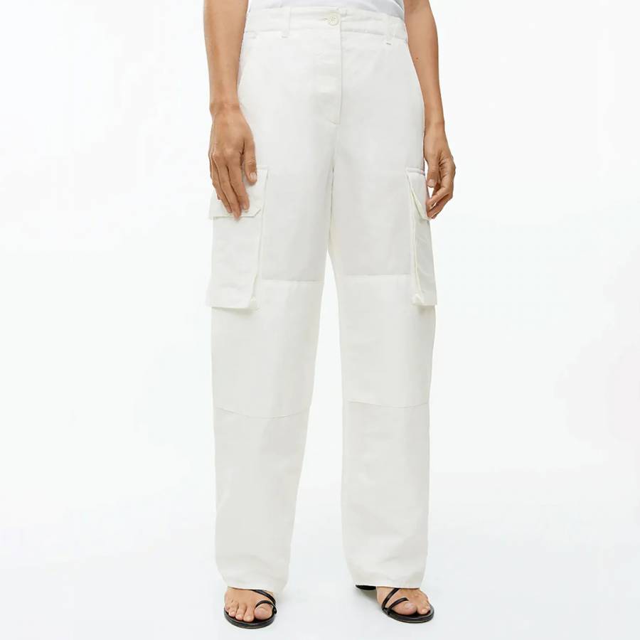 White Linen Cotton Blend Trousers