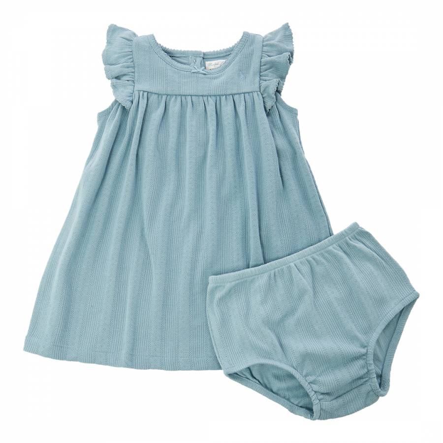 Baby Girl's Dark Blue 2 Piece Dress & Bottoms Cotton Set