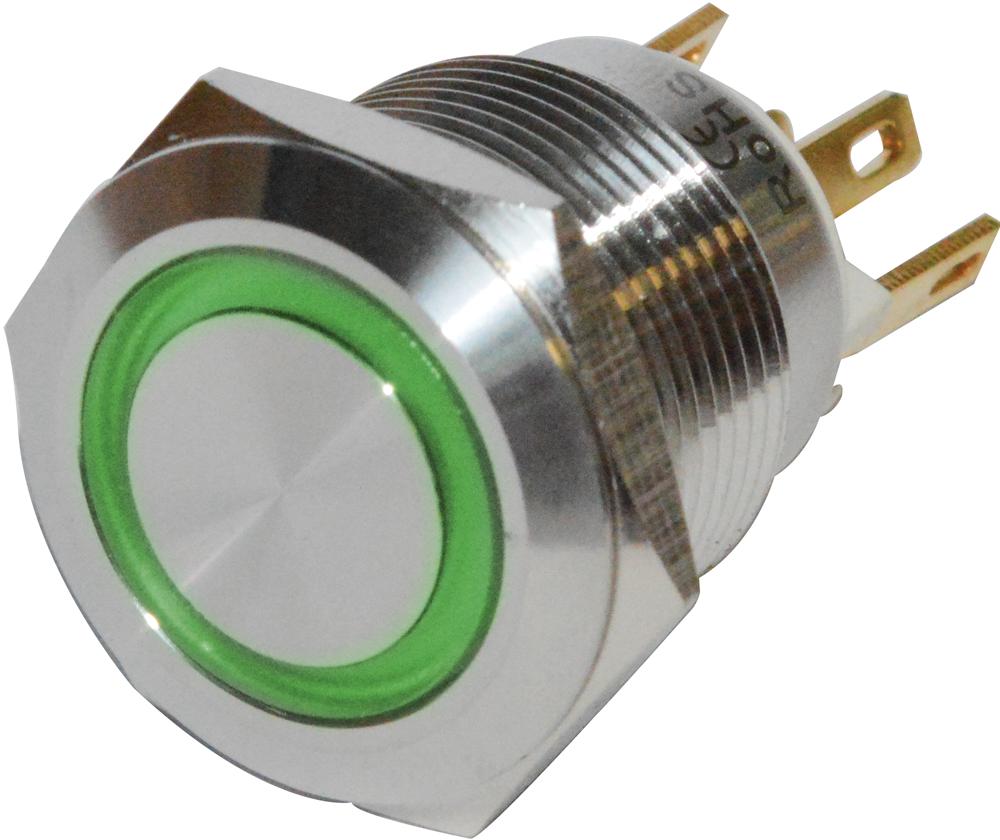 Rjs Electronics Rjs1N1-19M-F-R-G-Bs-12V-65Q 19mm Microtravel Switch Green 12V Tag