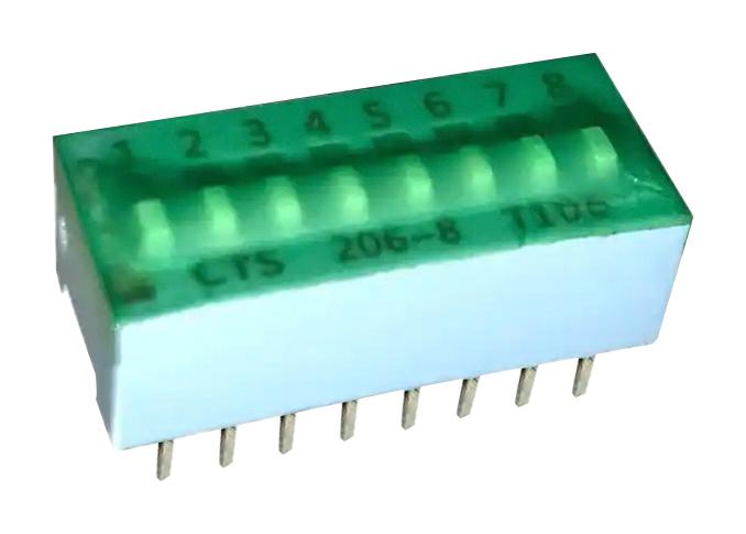 Cts 206-8St Dip Switch, 0.1A, 50Vdc, 8Pos, Tht