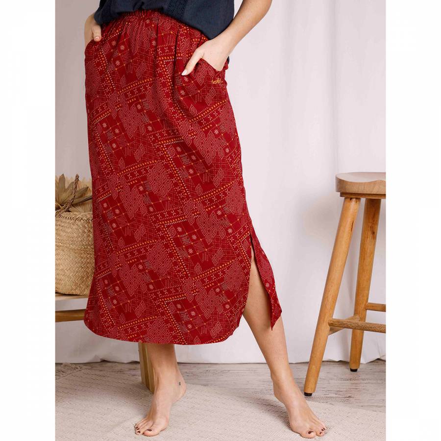 Red Printed Midi Skirt