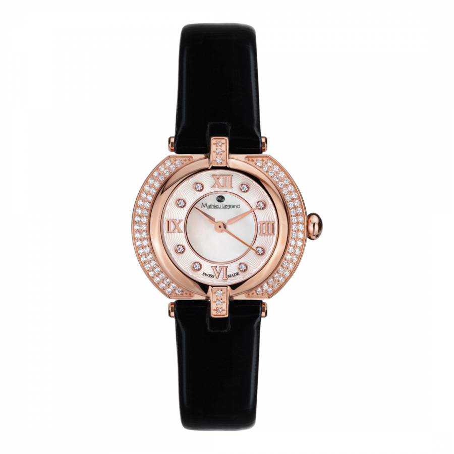 Women's Rose Gold/Black Mother of Pearl/Crystal Mille Cailloux Watch