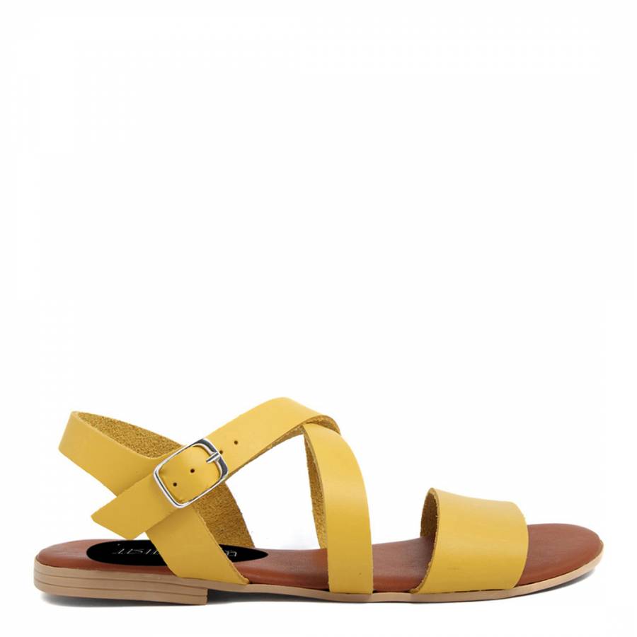 Yellow Leather Strappy Flat Sandals