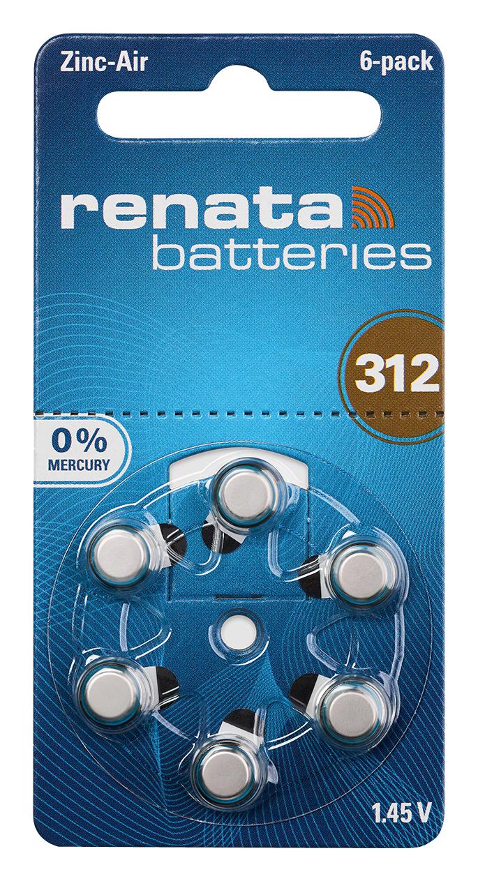 Renata Za312 Battery, Non Rechargeable, 180Mah, 1.4V