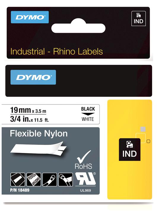 Dymo 18489 Tape, Nylon, White, 19mm x 3.5M