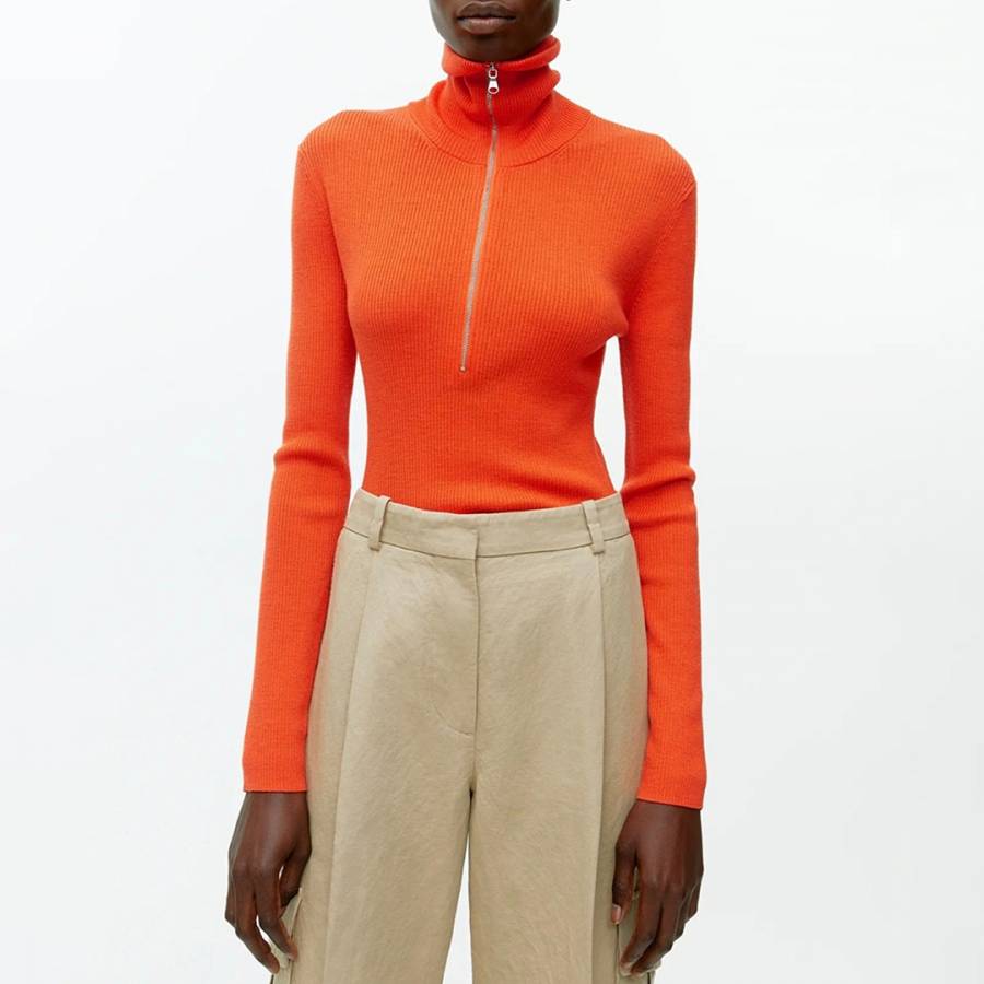 Orange Merino Wool Half-Zip Jumper