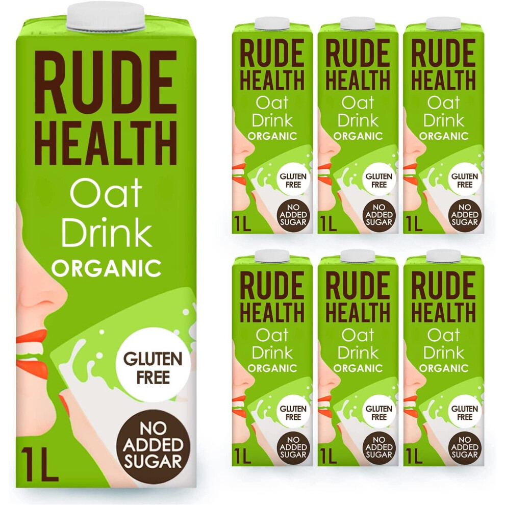 Rude Health 6 x 1 Litre Organic Oat Dairy-Alt Milk, 100% Natural Organic Drink, Lactose Free, Dairy Free & Gluten-Free, No Added Sugar