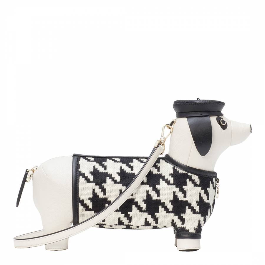 White Claude Houndstooth Sweater Dachshund Crossbody