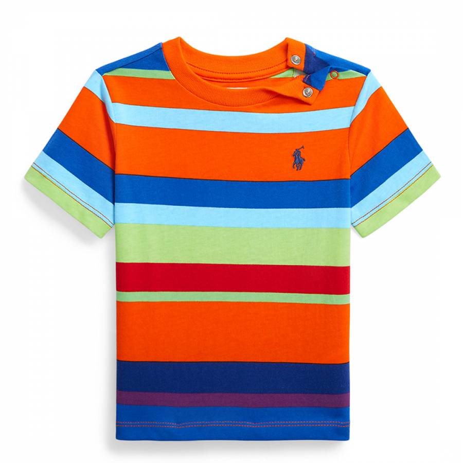 Baby Boy's Orange Striped Jersey Cotton T-Shirt