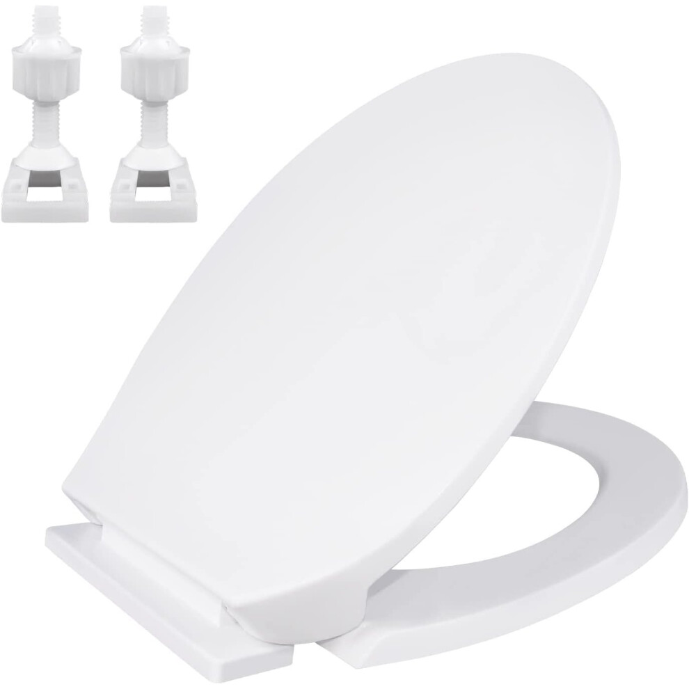 Soft Close Toilet Seat with Quick Release Top Fix Adjustable Hinges, White Plastic Loo Seat Heavy Duty PP Material Anti-Bacterial Toilet Seats