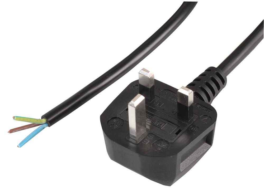 Pro Elec Pel01284 Uk Plug To Open End 0.75mm Black 1M