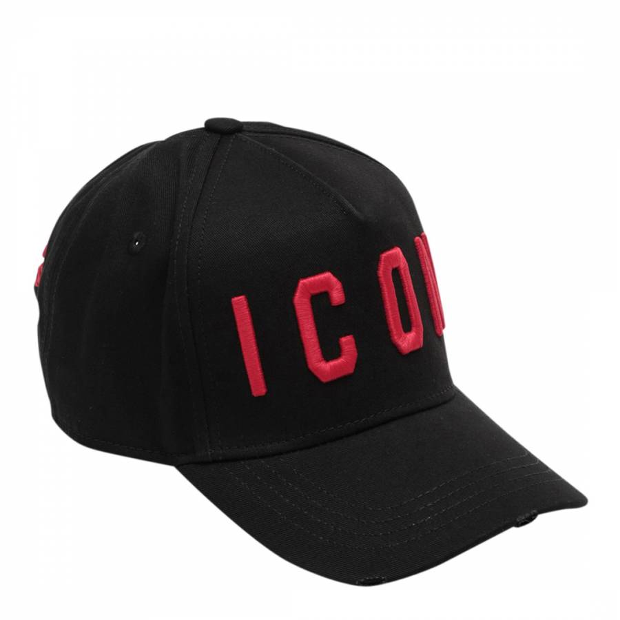 Black/Red 'ICON' Embroidered Logo Cotton Cap