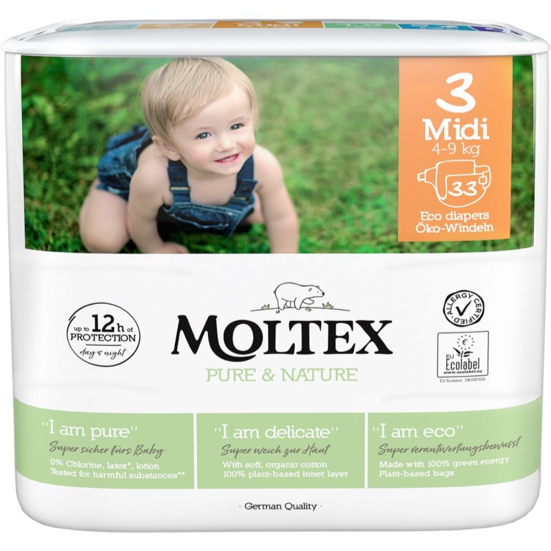 Moltex Pure & Nature Midi Size 3 disposable organic nappies 4-9 kg 33 pc
