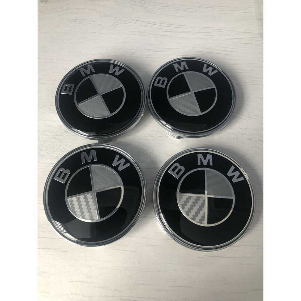 BMW Black Carbon Style Alloy Wheel Center Caps 68mm ( 4 pcs )