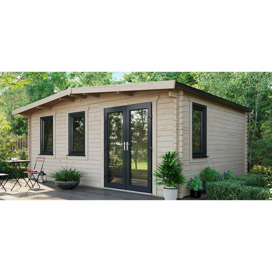 SAVE £1465  14x18 Power Chalet Log Cabin Doors to the Right - 44mm