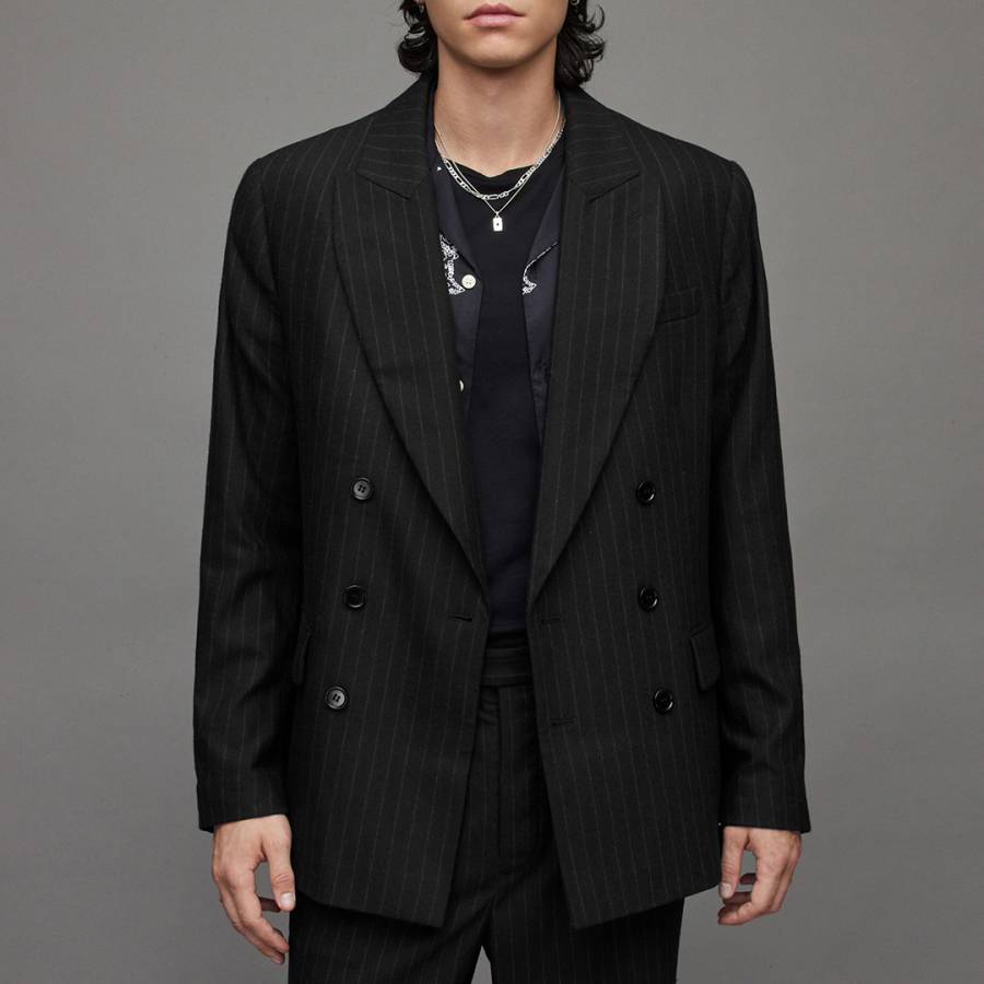 Black Pinstripe Blues Wool Blend Blazer