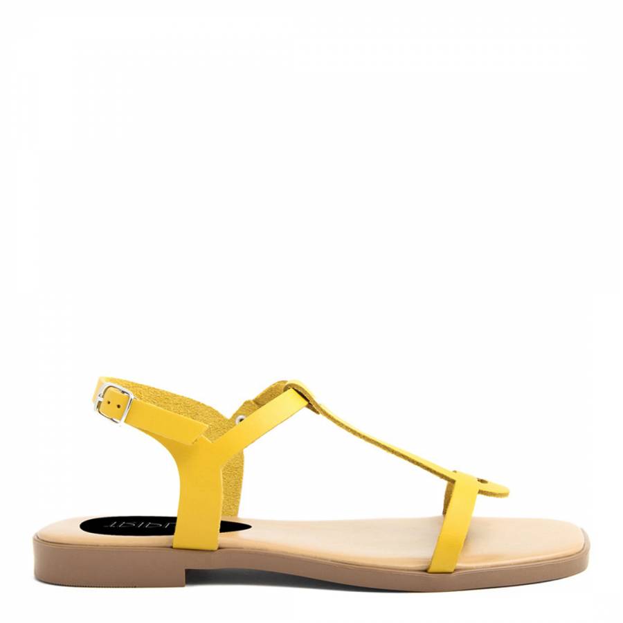 Yellow Leather Back Buckle Flat Sandals
