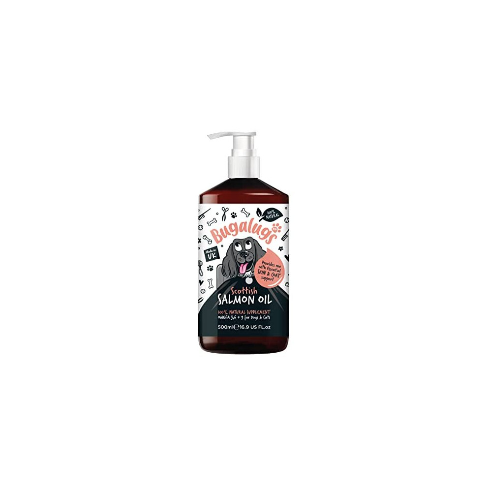Bugalugs Scottish Salmon Oil For Dogs & Cats, Dog Supplement Supports Dog Skin And Coat, Dog Itchy Skin & A Moulting Dog, Omega 3 Fish Oil Perfect For