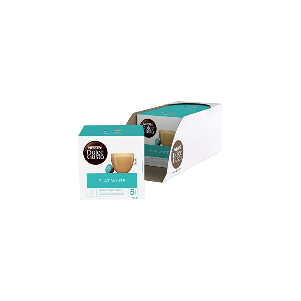 NESCAFE Dolce Gusto Flat White Coffee Pods - total of 48 Coffee Capsules - Creamy Coffee Flavour (3 Packs)