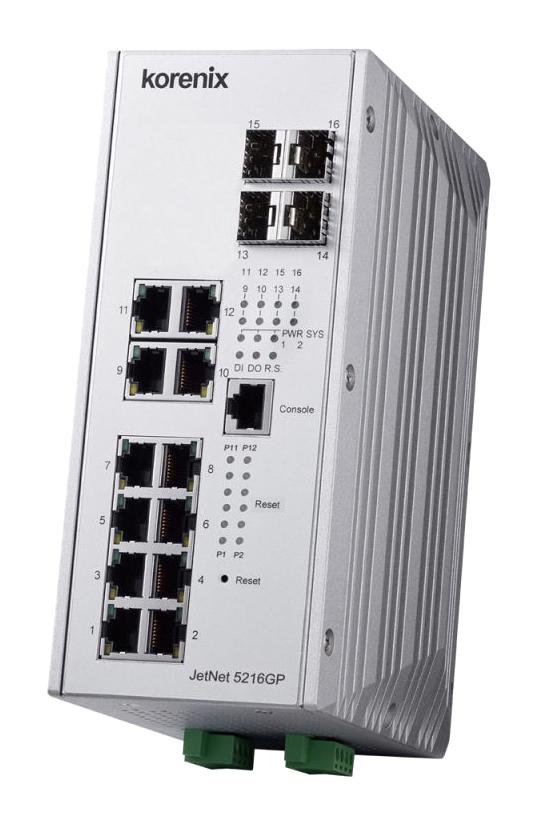 Korenix Jetnet 5216Gp-4F Ethernet Switch, 10Mbps, 100Mbps, 1Gbps
