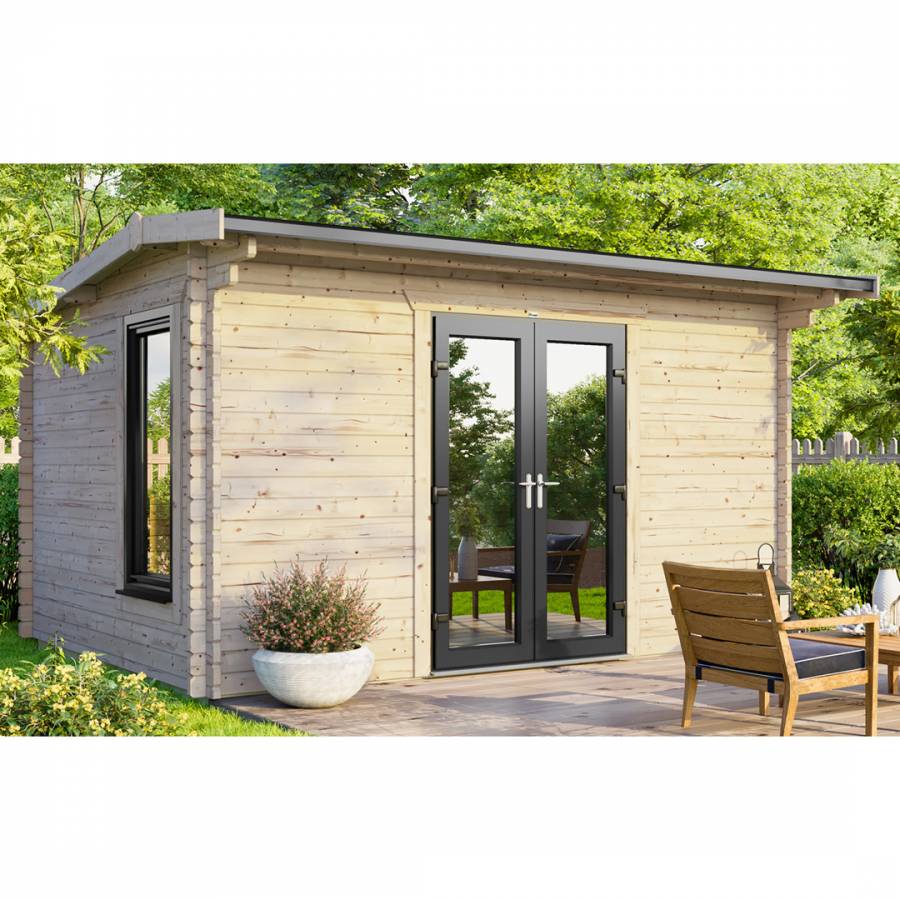 SAVE £1130  14x8 Power Apex Log Cabin Central Double Doors - 44mm
