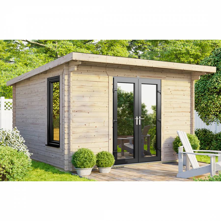 SAVE £1130  12x10 Power Pent Log Cabin Central Double Doors - 44mm