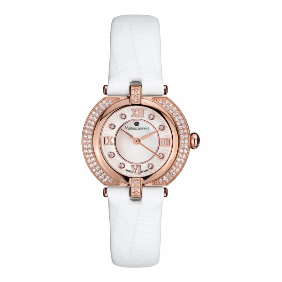 Women's Rose Gold/White Mother of Pearl/Crystal Mille Cailloux Watch