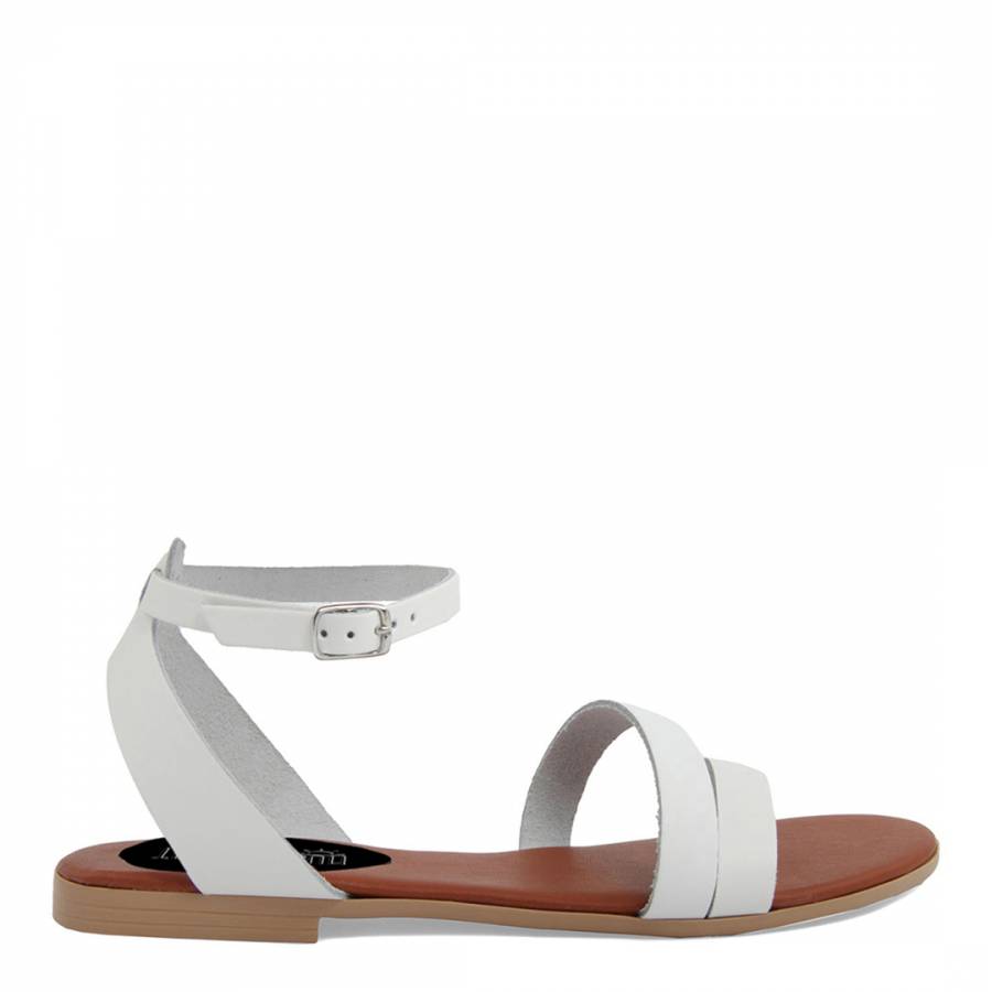 White Leather Ankle Buckle Flat Sandals