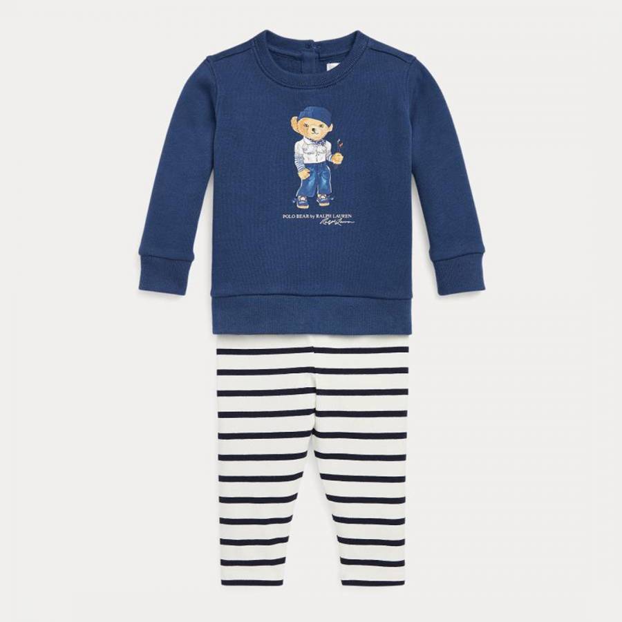Baby Girl's Navy 2 Piece Teddy Logo Cotton Blend Set