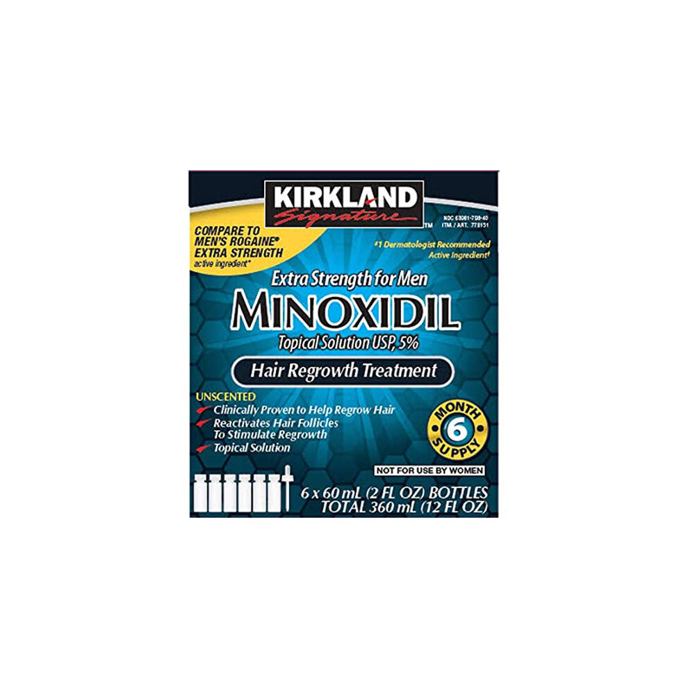 (6 Months Supply) Kirkland Minoxidil 5% Topical Solution Extra Strength Hair Regrowth Treatment for Men