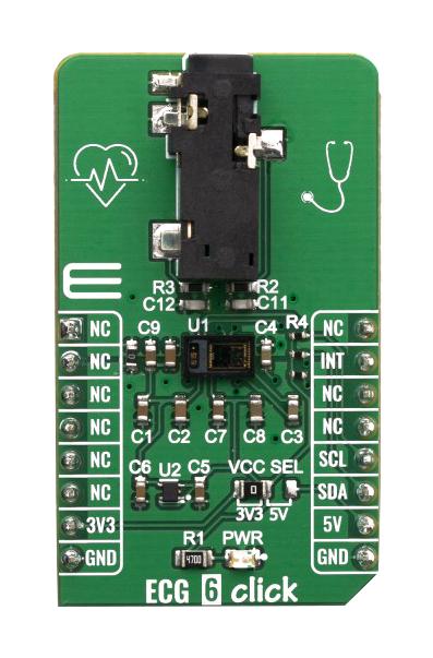 MikroElektronika Mikroe-4061 Click Board, Biometric/ecg, I2C, 3.3/5V