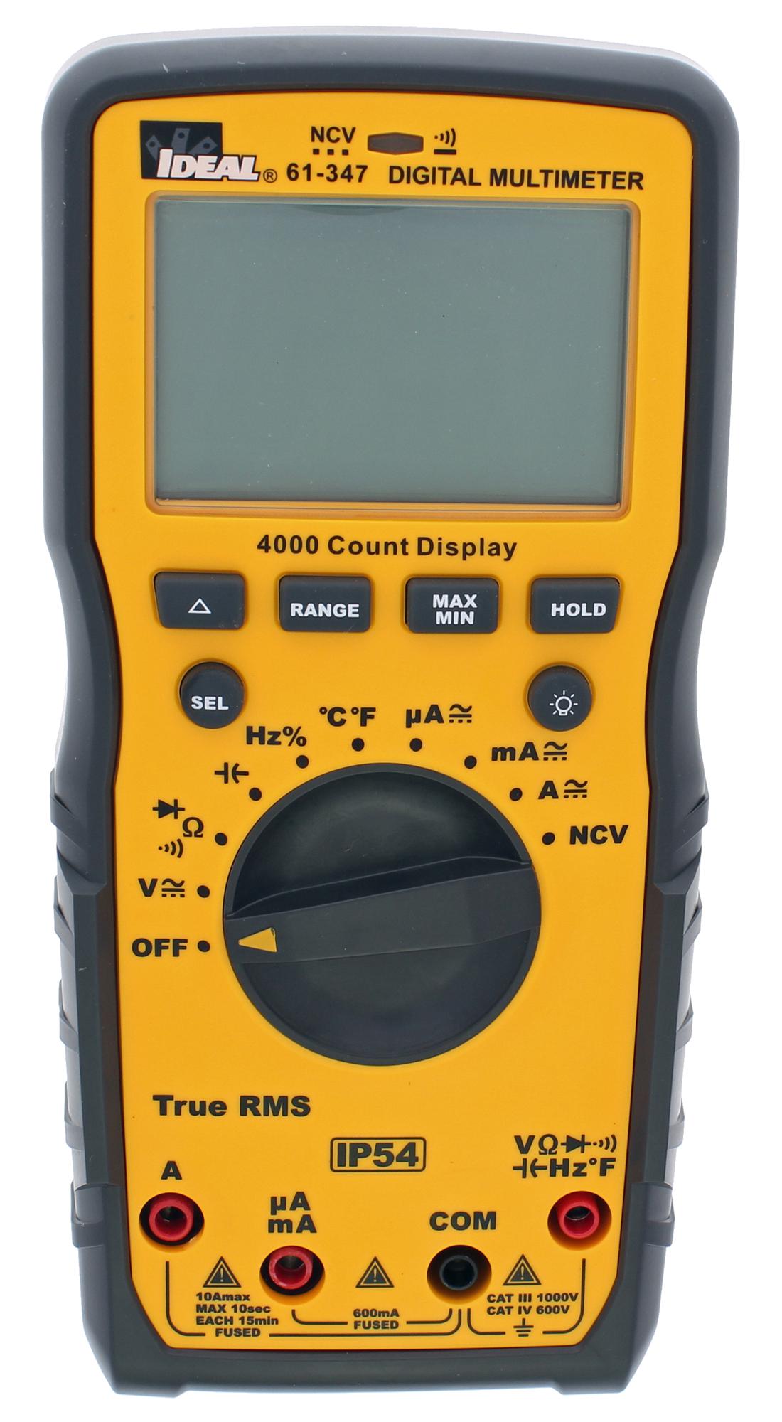 Ideal 61-347 Multimeter, Hand Held, Auto, 6000 Count