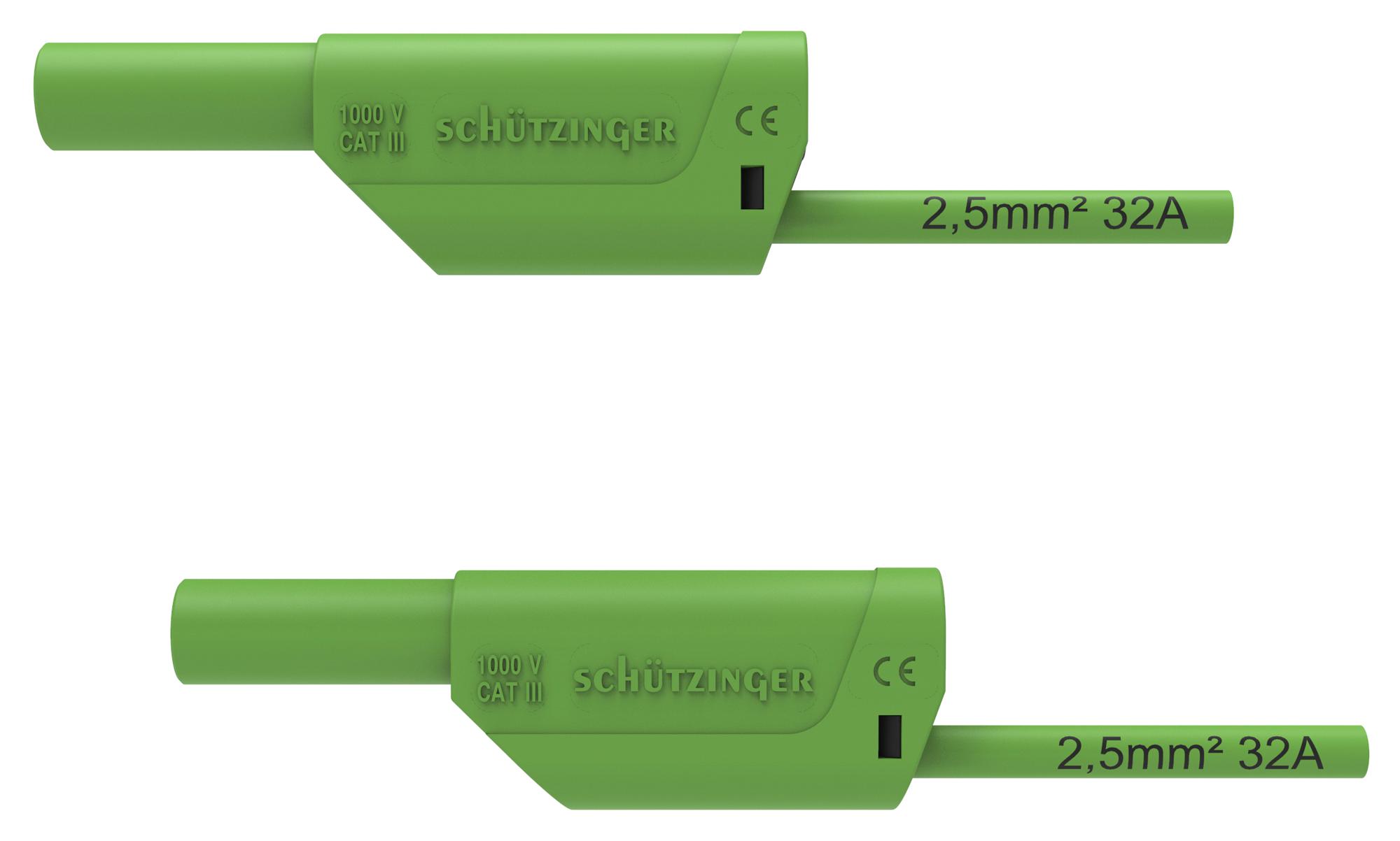 Schutzinger Di Vsfk 8700 / 2.5 / 200 / Gn 4mm Banana Plug-Sq, Shrouded, Green, 2M